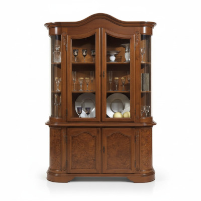Mueble Vitrina de cristal Madera Marrón vitrina de cristal Estantes de muebles clásicos italianos Nuevos