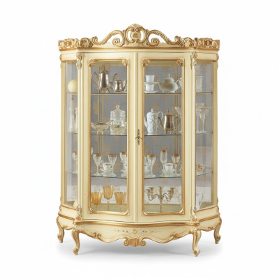 Vitrina de cristal con intrincadas tallas y elegante diseño