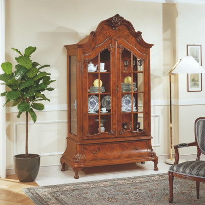 Vitrina de vidrio Mueble de salón Marrón Vitrina Clásico Armario italiano