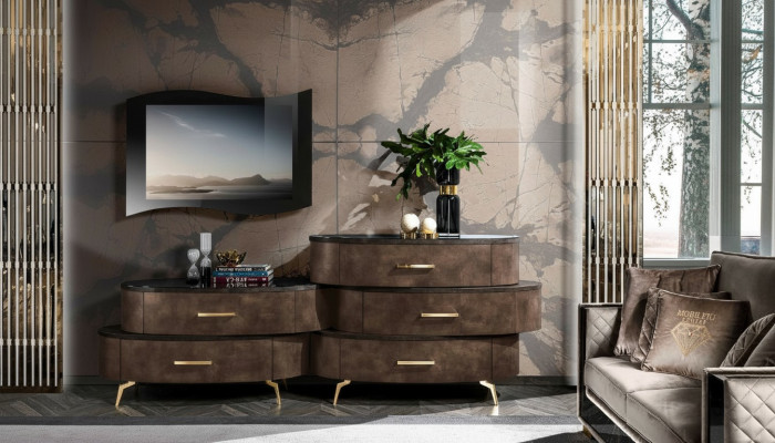 Mueble bajo de televisión RTV, mesa, cómoda, aparador de madera moderno para sala de estar.