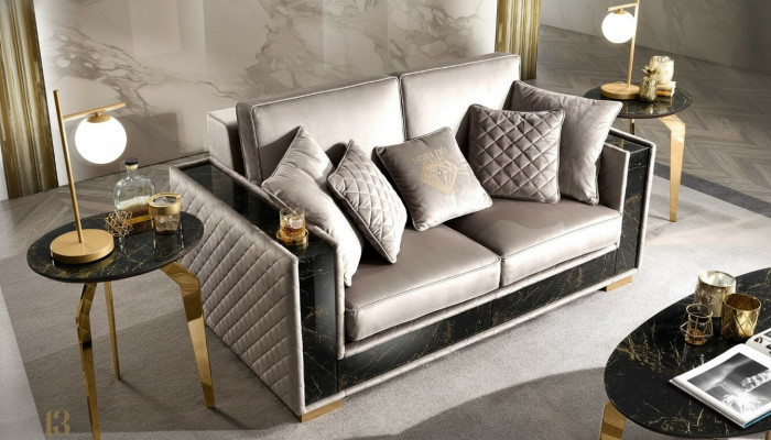 Sofá de 2 plazas de diseño moderno, tapizado en tela, sofás, muebles de asiento, conjunto de sala de estar en gris.
