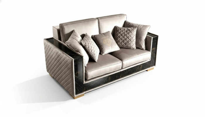 Sofá de 2 plazas de diseño moderno, tapizado en tela, sofás, muebles de asiento, conjunto de sala de estar en gris.