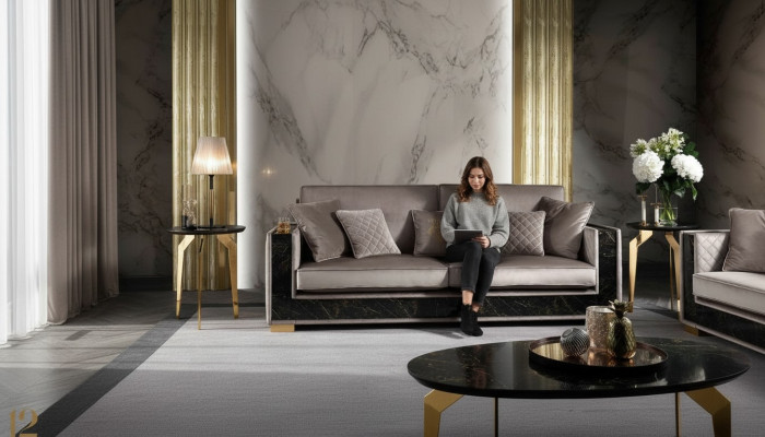 Sofá de lujo de 3 plazas diseño moderno tapizado en textil Sofás asientos Muebles italianos