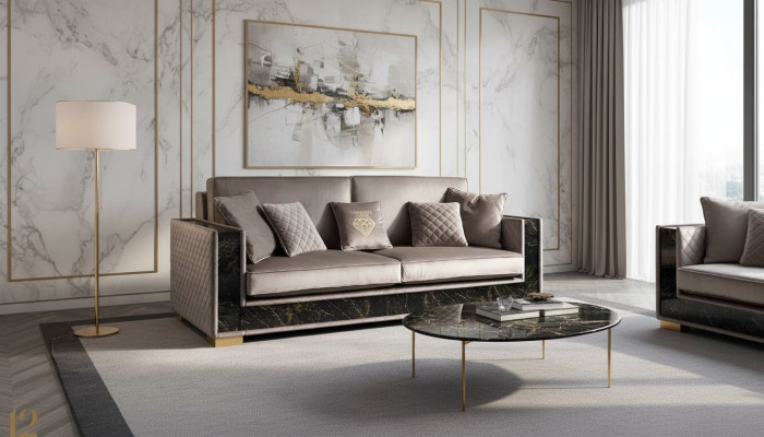 Sofá de lujo de 3 plazas diseño moderno tapizado en textil Sofás asientos Muebles italianos