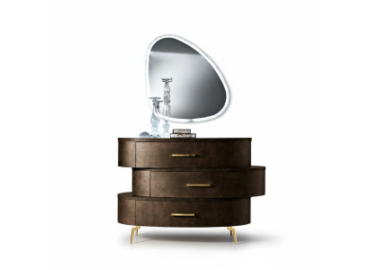 Cómoda con espejo. Cómodas dormitorio armario madera diseño moderno conjunto marrón.