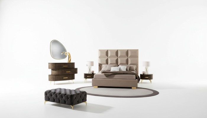 Set de lujo de 5 piezas para dormitorio cama mesita de noche cómoda espejo conjunto doble nuevo