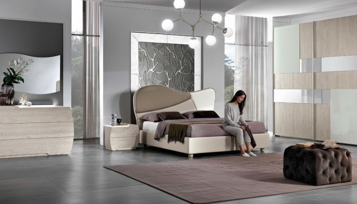Conjunto de dormitorio de 6 piezas cama mesita de noche cómoda espejo armario de ropa ensemble.