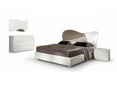 Dormitorio Cama Mesita de noche Cómoda Espejo Conjunto Blanco Moderno Lujo Juego de 5 piezas