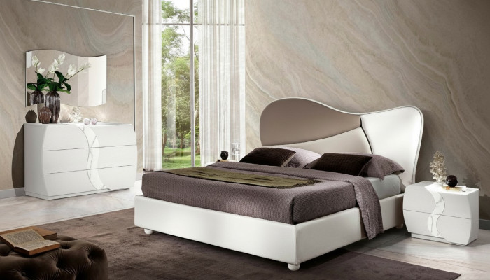 Dormitorio Cama Mesita de noche Cómoda Espejo Conjunto de lujo doble de 5 piezas. Nuevo