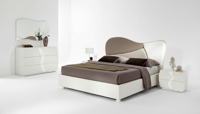 Dormitorio Cama Mesita de noche Cómoda Espejo Conjunto de lujo doble de 5 piezas. Nuevo