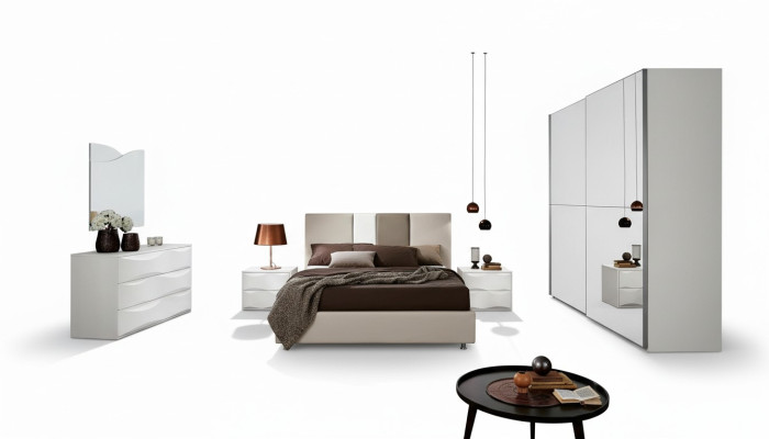 Juego de dormitorio de 6 piezas: cama, mesita de noche, cómoda, espejo, armario.
