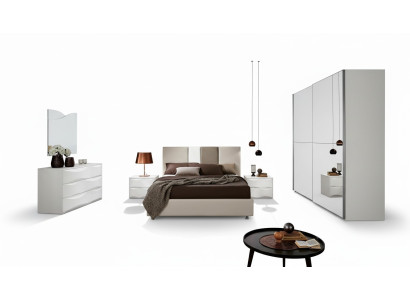Juego de dormitorio de 6 piezas: cama, mesita de noche, cómoda, espejo, armario.