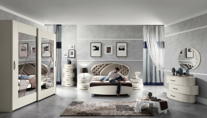 Conjunto 7 piezas. Dormitorio Cama Mesita de noche Cómoda Espejo Armario