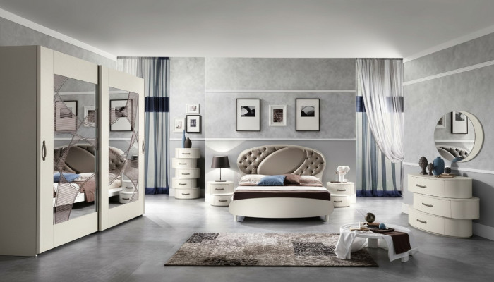 Conjunto 7 piezas. Dormitorio Cama Mesita de noche Cómoda Espejo Armario
