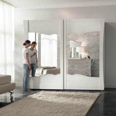 Armario con puertas correderas de madera para dormitorio, armario espejo de madera nuevo.