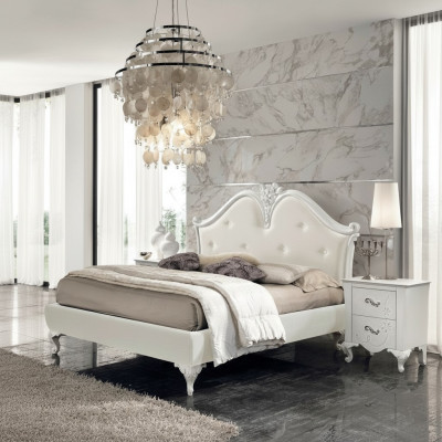 Cama de lujo Camas clásicas Estructuras de cama Doble Moderno Cama doble moderna Blanca