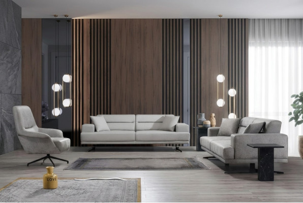Sofá de tres plazas más dos sillones, conjunto de sofá y sillones, sofá de cuero diseño con tapicería.