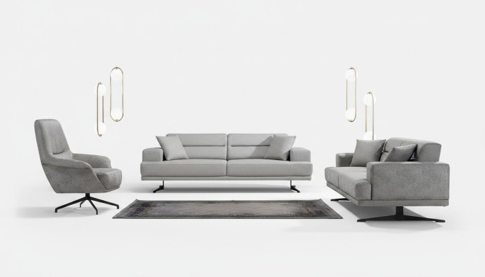 Sofá de tres plazas más dos sillones, conjunto de sofá y sillones, sofá de cuero diseño con tapicería.
