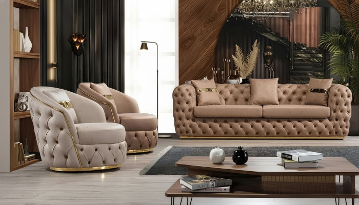 Conjunto de sofá Chesterfield de lujo de 3 plazas + 1 + 1, sofá y sillones de cuero.