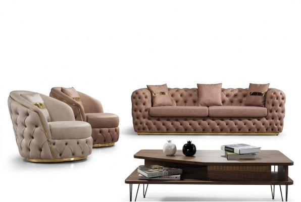 Conjunto de sofá Chesterfield de lujo de 3 plazas + 1 + 1, sofá y sillones de cuero.