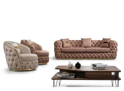 Conjunto de sofá Chesterfield de lujo de 3 plazas + 1 + 1, sofá y sillones de cuero.
