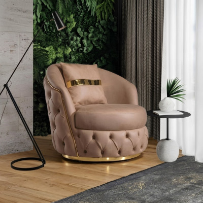 Un sillón lujoso y moderno en un tono beige claro de Chesterfield