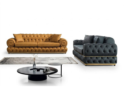 Conjunto de lujo Chesterfield Sofá de 3 plazas + 3 Sillones Sofás de cuero de 2 piezas