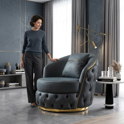 Sillón Chesterfield Asiento Barroco Diseño Rococó Moderno Sala de Estar Tapizado Trono