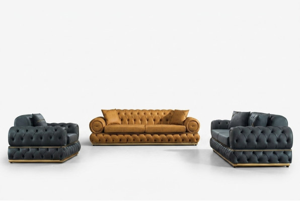 Conjunto de sofás de 3+3+1 plazas, sofá, sillón, sofás de cuero de lujo Chesterfield.
