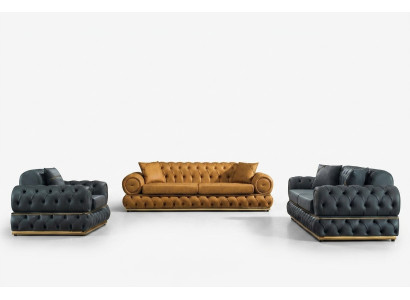 Conjunto de sofás de 3+3+1 plazas, sofá, sillón, sofás de cuero de lujo Chesterfield.