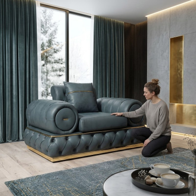 Sillón Chesterfield asiento Barroco Rococó Muebles clásicos Sala de estar Tapizado Nuevo