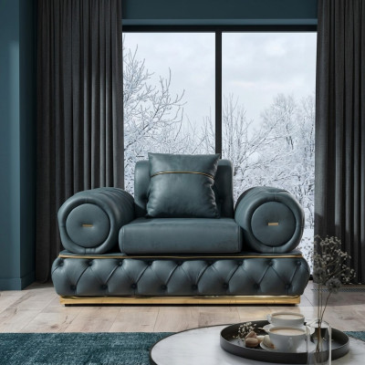Sillón Chesterfield asiento Barroco Rococó Muebles clásicos Sala de estar Tapizado Nuevo