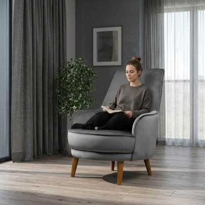 Sillón asiento Diseño moderno Sala de estar Tapizado Individual Relajación Gris Estilo Lujo