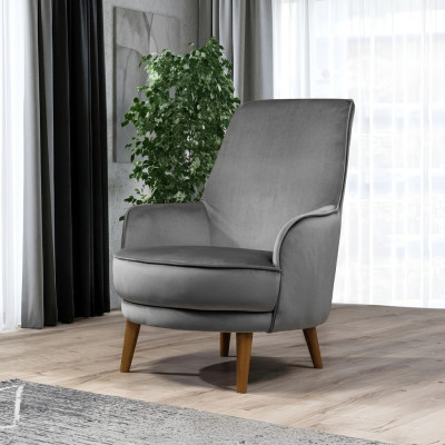 Sillón asiento Diseño moderno Sala de estar Tapizado Individual Relajación Gris Estilo Lujo