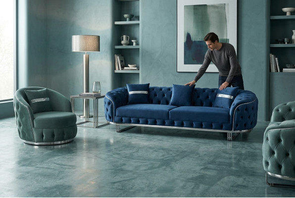 Sofá de 3 plazas + 1 sillón conjunto de diseño Sofás Sofá Sofá Acolchado Diseño de lujo