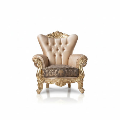 Silla Asiento Sillón Diseño Sala de estar Tapizado Nuevo Estilo Barroco Rococó Lujo Beige