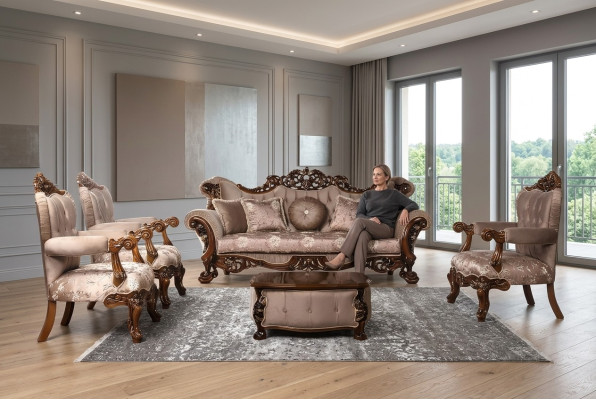 Conjunto de sofás 3+1+1 Asientos Butaca Sofás Silla Tela Lujo Muebles Barrocos