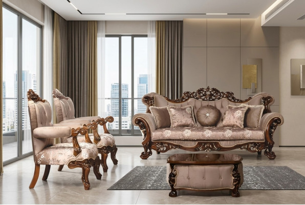 Conjunto de sofás 3+1+1 Asientos Butaca Sofás Silla Tela Lujo Muebles Barrocos