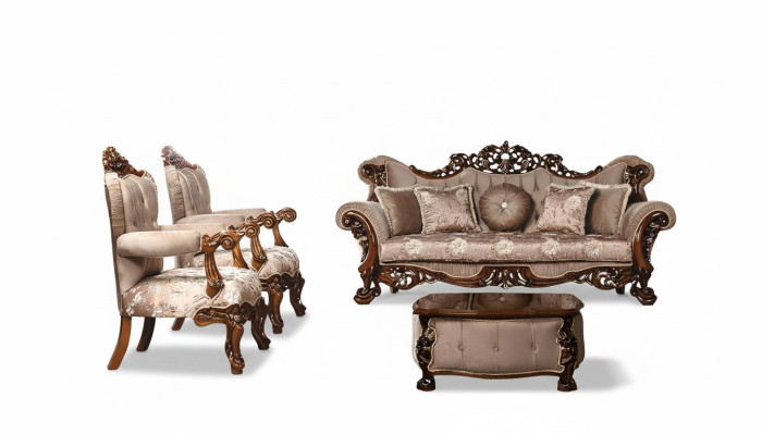 Conjunto de sofás 3+1+1 Asientos Butaca Sofás Silla Tela Lujo Muebles Barrocos
