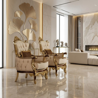 Sillón Diseño Tapizado Sofá Barroco Chesterfield Textil Sala de estar Nuevo Butaca de orejas