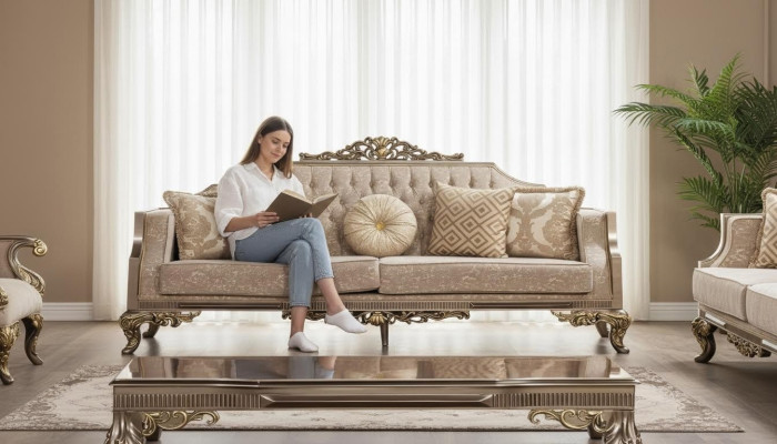 Sofá de tres plazas 3 plazas Sofás Tela Barroco Rococó Diseño de sofá de salón