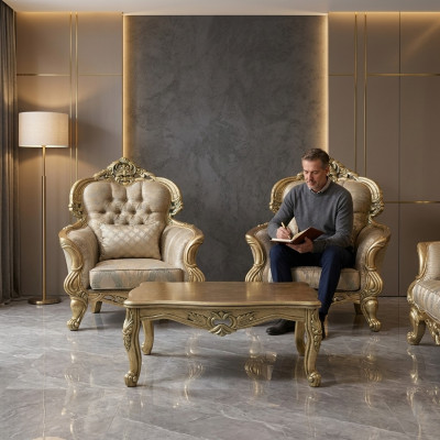 Sillón orejero Diseño Sofá tapizado Barroco Chesterfield Tela Sala de estar Nuevo