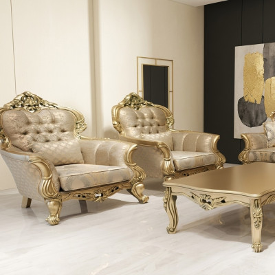Sillón orejero Diseño Sofá tapizado Barroco Chesterfield Tela Sala de estar Nuevo