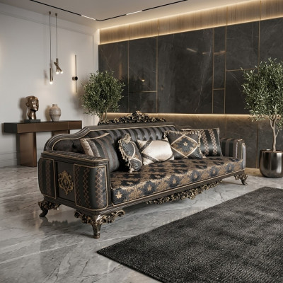 Sofá de 3 plazas de tela para salón de lujo estilo barroco de 3 piezas nuevo.