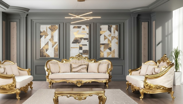 Conjunto de sofás de lujo de 3+3 plazas con sillón, conjunto de sofás de tela barroca.