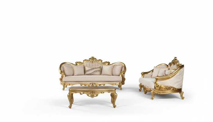 Conjunto de sofás de lujo de 3+3 plazas con sillón, conjunto de sofás de tela barroca.