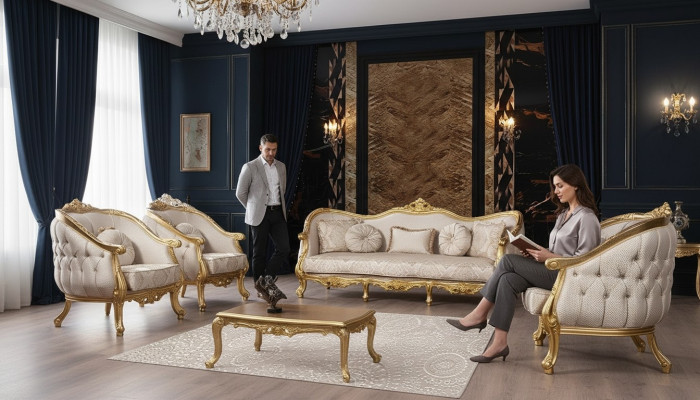 Conjunto de sofás Barroco 3+1+1 Sofá Chesterfield Sofá Sofás Sillones Conjunto de asientos