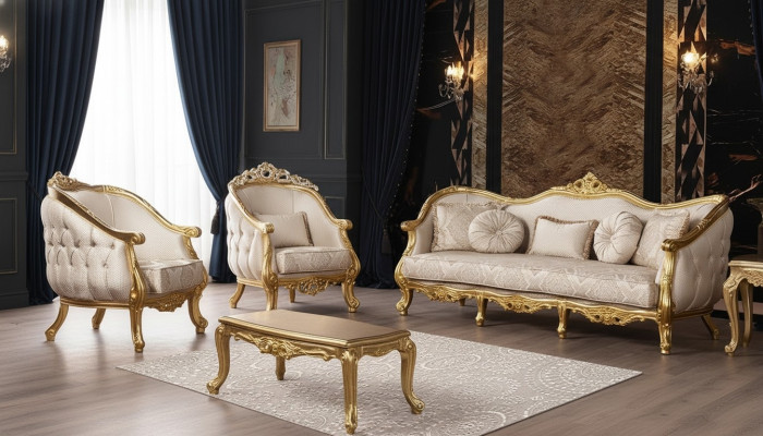Conjunto de sofás Barroco 3+1+1 Sofá Chesterfield Sofá Sofás Sillones Conjunto de asientos