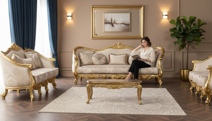 Sofá de tres plazas 3 plazas Sofá barroco rococó Sofás Sillones Asiento Tela Estilo sofá