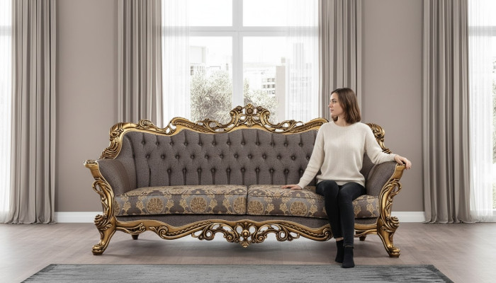 Sofá de tres plazas 3 plazas Sofá cama Sofás Sillón Asiento Tela Estilo Barroco